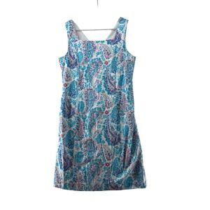 Talbots Fresco Dress Women Size‎ 12 Paisley Print Sleeveless V-Neck Blue Pink